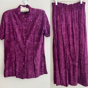 GOOD EARTH CLOTHING 2 Piece Maxi Skirt & Top Separates Batik Rayon Lightweight